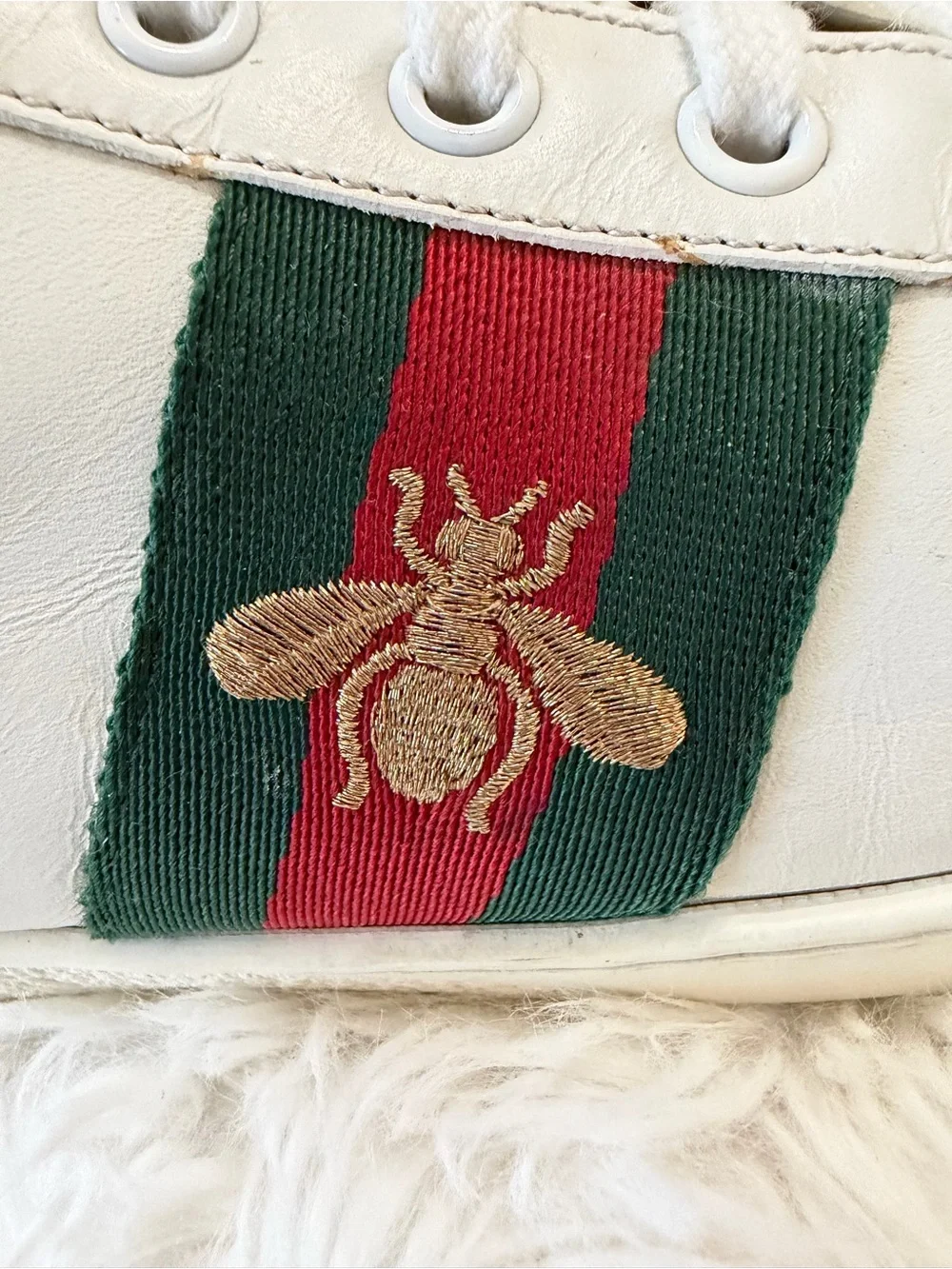 Gucci Ace Women's Sneakers White Leather Web Bee Size 39.5 US 9.5